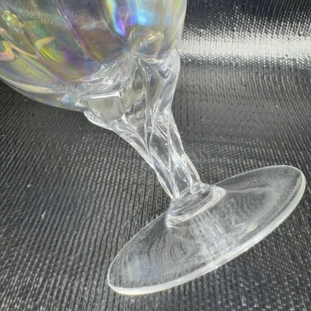 Vintage Iridescent Glass Footed Glasses Cups Drinking Goblets Twisted Stem Set 3